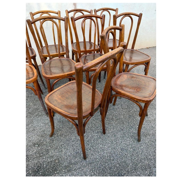 Vintage Bistro Chairs with Decorative Details, 1930s, Set of 10 For Sale - Image 6 of 9