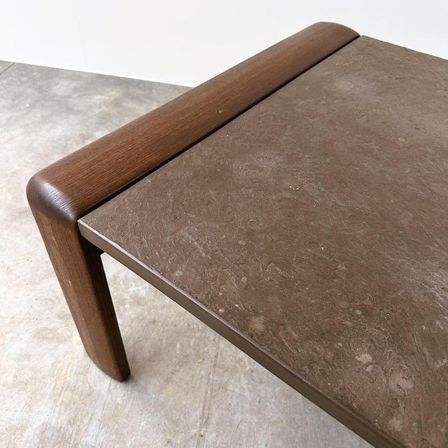 Vintage Belgian Modern Brutalist Oak and Fossil Slate Coffee Table, 1970s For Sale - Image 6 of 16