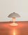 Painted metal frame with adjustable lampshade, satin-finish aluminum body, and circular base. Sae brand and "77" model...