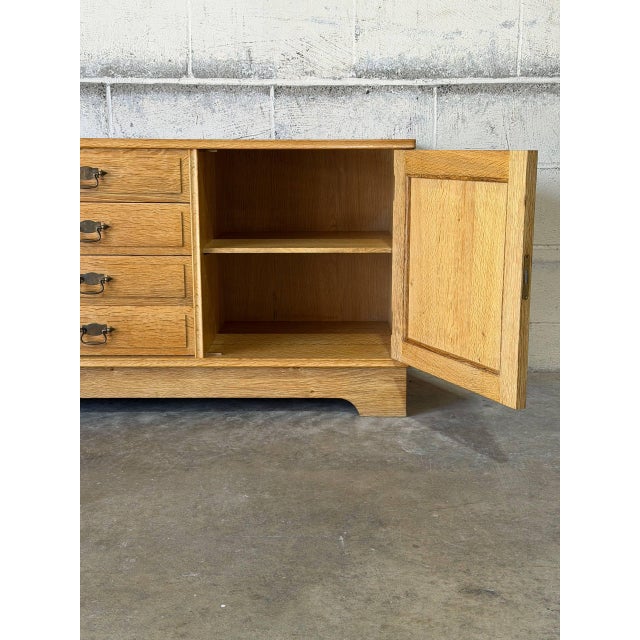 Oak Low Sideboard Credenza With Four Drawers and Two Doors Danish Mid-Century Modern 1970s For Sale - Image 11 of 12