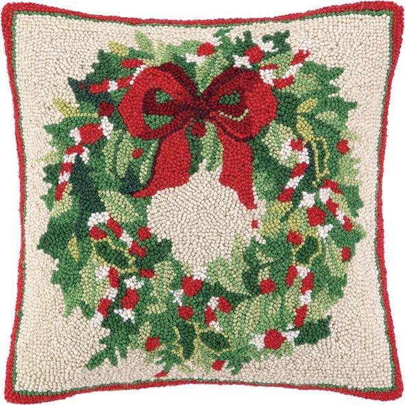Traditional Classic Christmas Wreath Hook Pillow 16" x 16" For Sale - Image 3 of 3