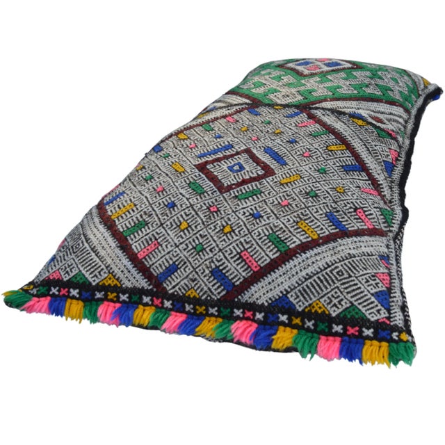 Textile Antique Moroccan Colorful Diamonds Berber Wool Pillow For Sale - Image 7 of 11
