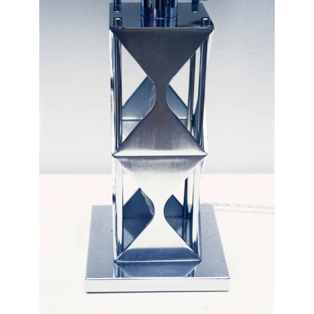 Metal Smoked Acrylic Glass &amp; Satin Steel Table Lamp, 1970s For Sale - Image 7 of 8