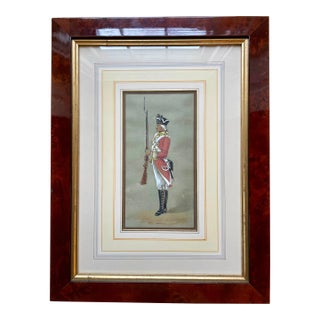 Vintage Framed Continental Soldier Watercolor Painting For Sale
