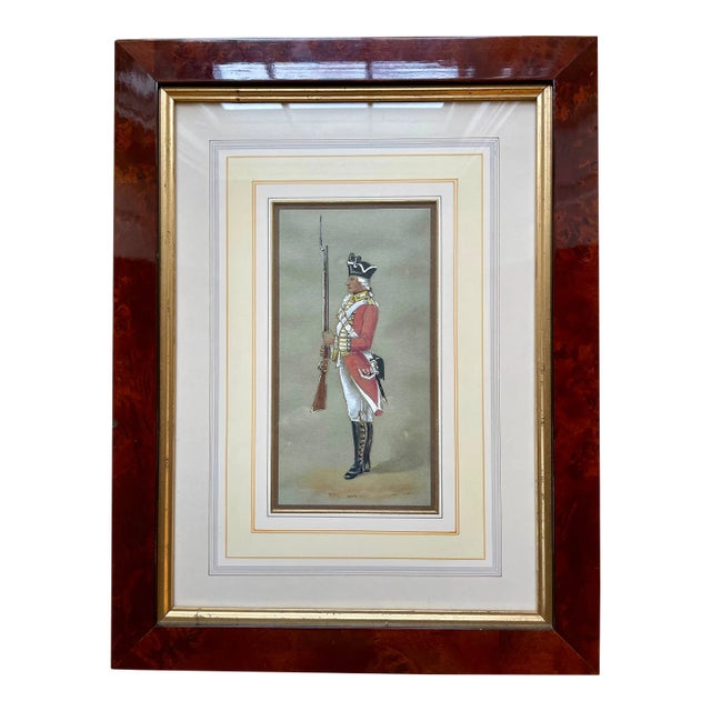 Vintage Framed Continental Soldier Watercolor Painting For Sale