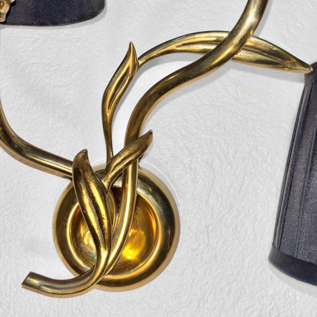 Vintage Wall Lamps in Brass with Leafs from Bröderna Malmströms Metallvarufabrik, 1950s, Set of 2 For Sale - Image 6 of 11