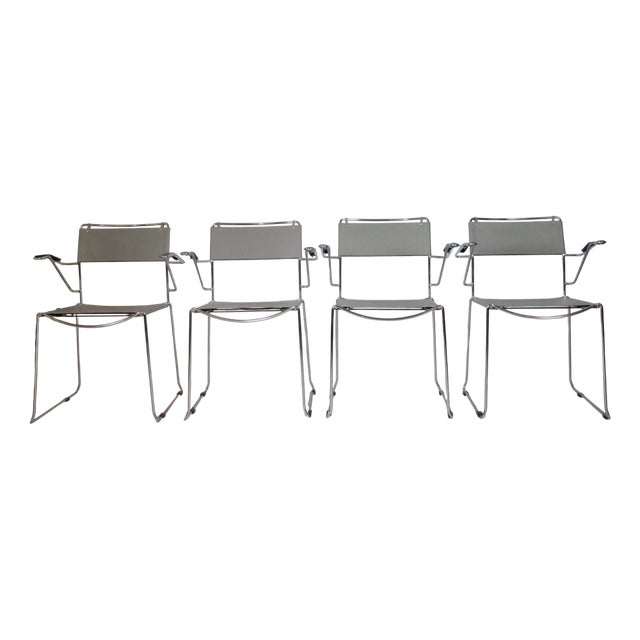 Mid-Century Stackable Chrome and Leather Chairs, Italy, 1970s, Set of 4 For Sale