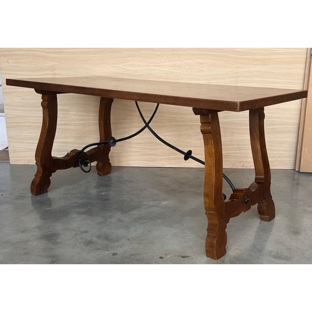 Wood 20th Dining or Console Table of Walnut with Lyre Legs and Heavy Top, Spain For Sale - Image 7 of 18