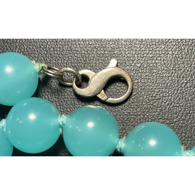 Asian Vintage Peking Aqua Glass Hand-Knotted Silk Strand For Sale - Image 3 of 6