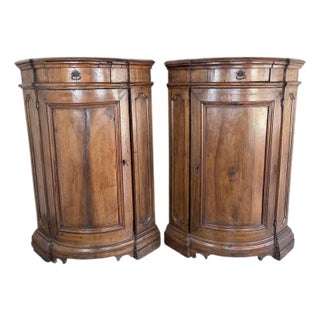 Pair of 18th Century Italian Walnut Corner Cabinets For Sale
