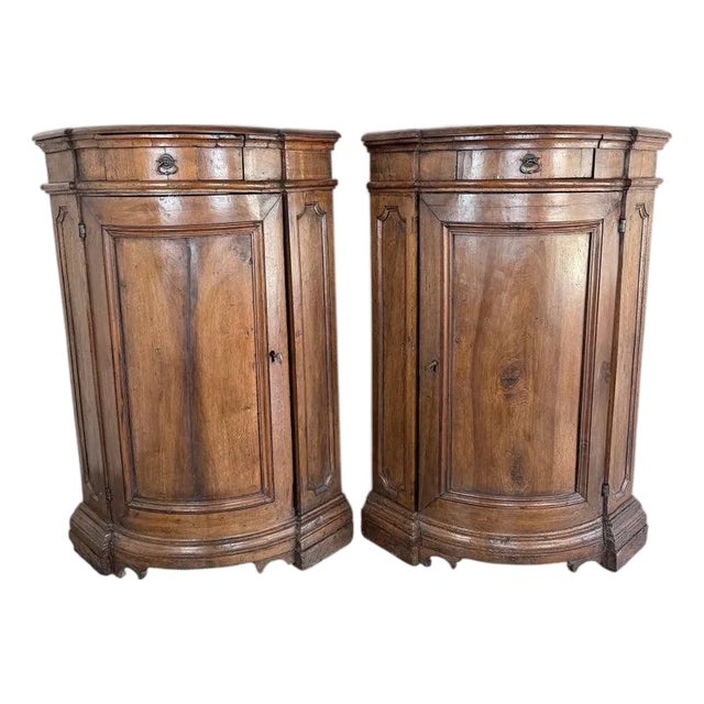 Pair of 18th Century Italian Walnut Corner Cabinets For Sale