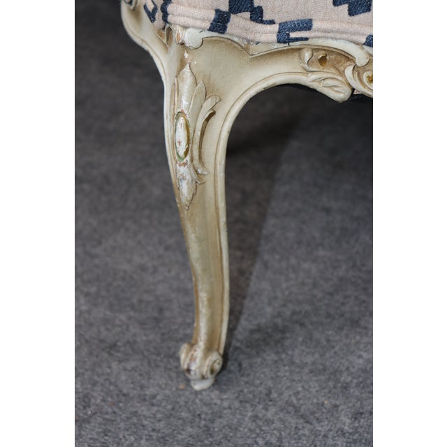 19th C Pair Louis XV French Paint Decorated Style Distressed Painted Armchairs For Sale In Philadelphia - Image 6 of 13