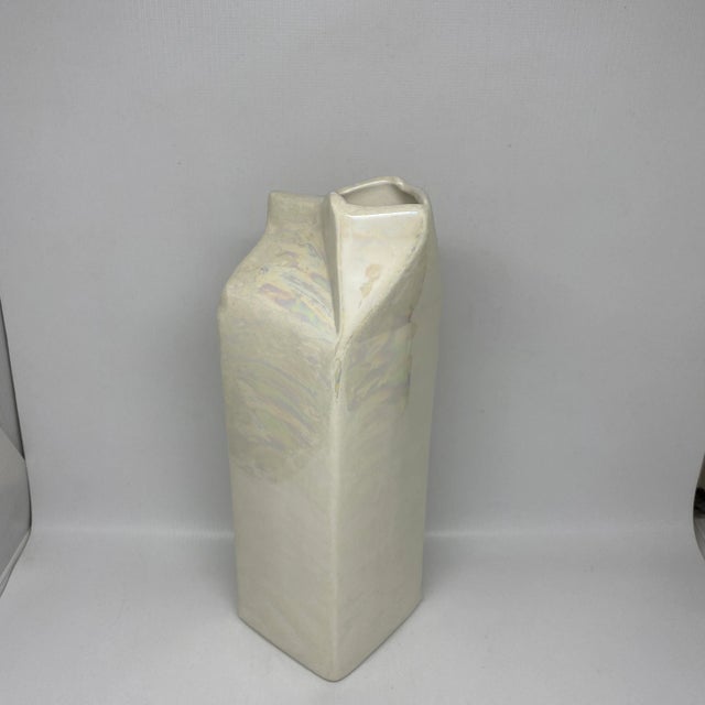 1990s Vintage Iridescent Ceramic Milk Carton Vase For Sale - Image 5 of 13