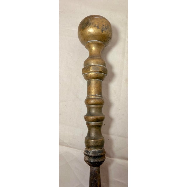 Antique 18th Century Wrought Iron Turned Brass English Fireplace Shovel Tool 16 For Sale In New York - Image 6 of 11