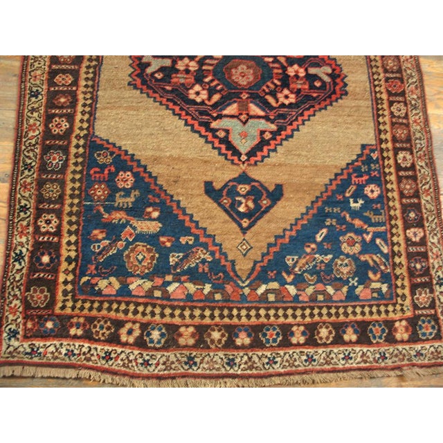 1880s Camel Medallion Tribal Antique Hand Knotted Persian Bijar Rug 4'5" X 5'9" Wool Carpet For Sale In New York - Image 6 of 6