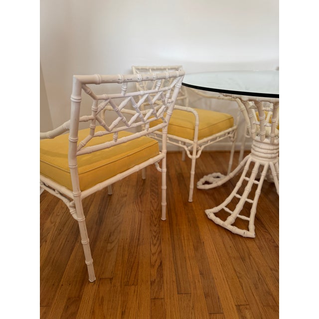 White Vintage Kessler Outdoor Faux Bamboo Aluminum Table and Chairs Set For Sale - Image 8 of 11