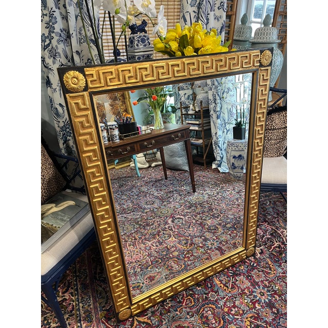Late 20th Century Gold Leaf Greek Key Hollywood Regency Beveled Mirror For Sale - Image 9 of 10