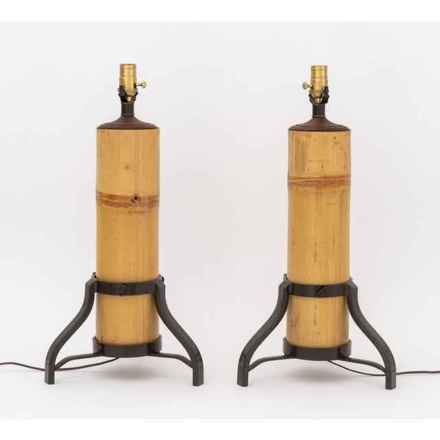 Wood Pair of Modern Bamboo Stalk Floor Lamps For Sale - Image 7 of 8