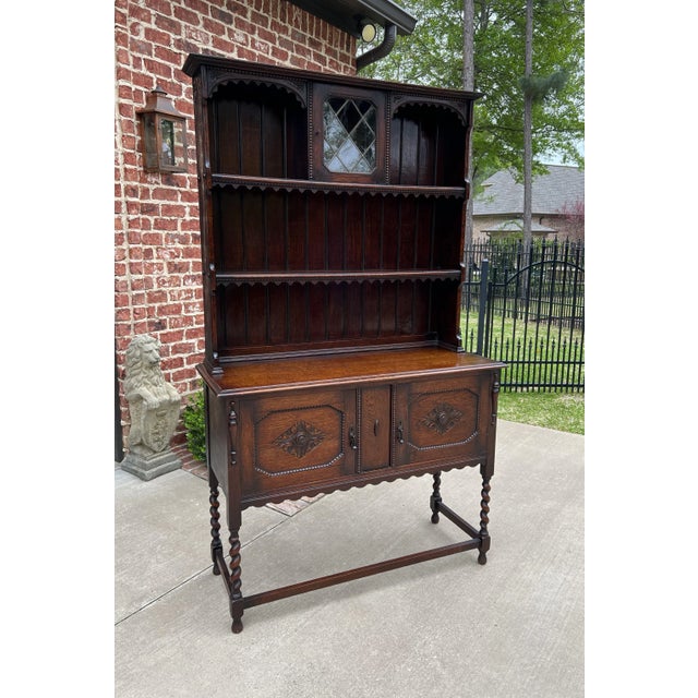 Antique English Welsh Dresser Buffet Sideboard Jacobean Barley Twist Oak Cabinet For Sale - Image 13 of 13