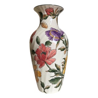 Vintage Flowers Ceramic Earthenware Vase by Gien, France, 1960s For Sale