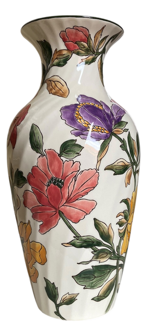 Vintage Flowers Ceramic Earthenware Vase by Gien, France, 1960s