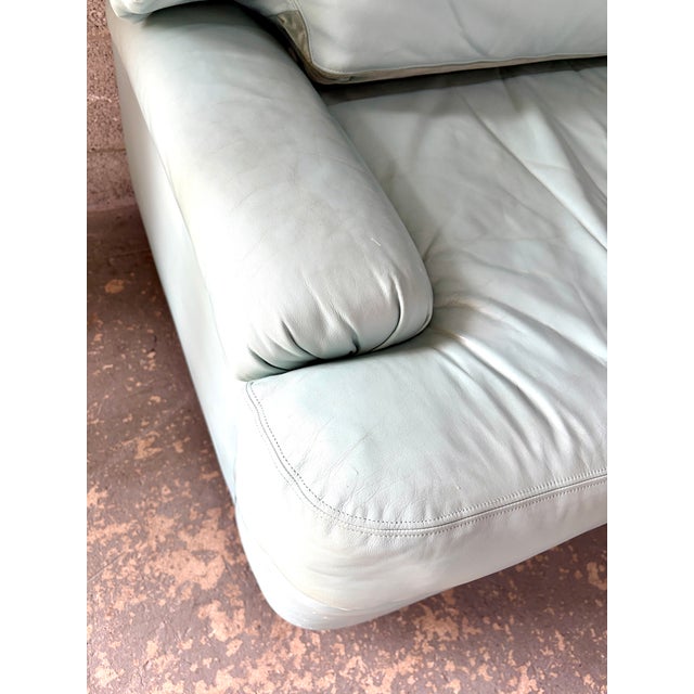 Vintage Postmodern Teal Leather Sofa by Directional Furniture. Circa 1980s. For Sale - Image 10 of 18