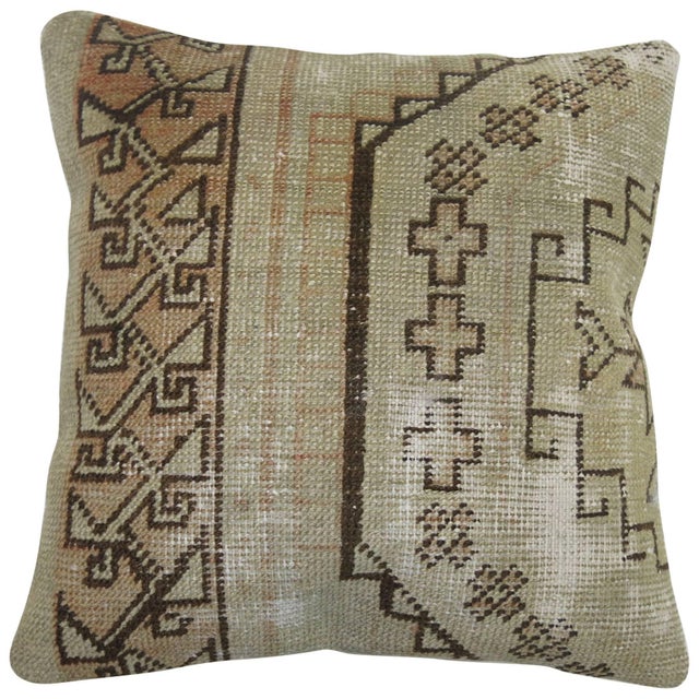 Small square pillow made from a shabby chic Turkish rug. 15'' x 15''