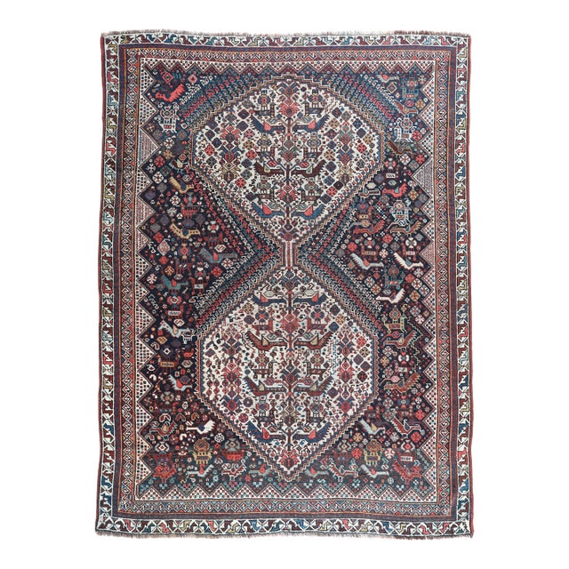 Antique Tribal Persian Rug With Tree of Life & Animal Motifs – Late 19th Century -4' 7'' X 6' 6'' For Sale