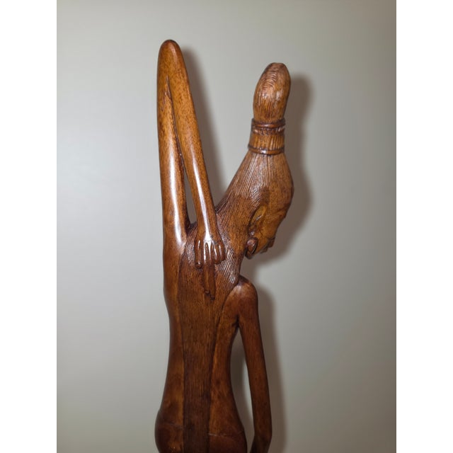 1950s Large 21" Mid-Century Balinese Art Deco Macassar Ebony Wood Elongated Maiden Sculpture by a.a. Fatimah For Sale - Image 5 of 12
