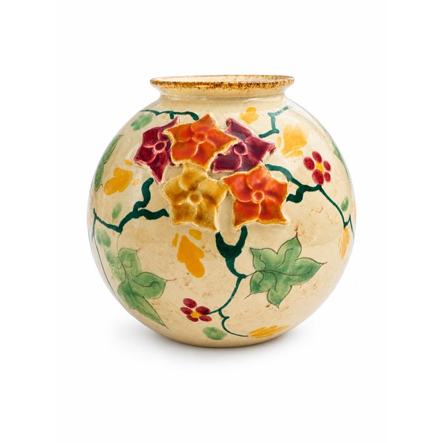 Mid-Century Modern Dutch Art Nouveau Style Rozet Series Barbotine Ceramic Vase by Regina Gouda, 1950s For Sale - Image 6 of 6