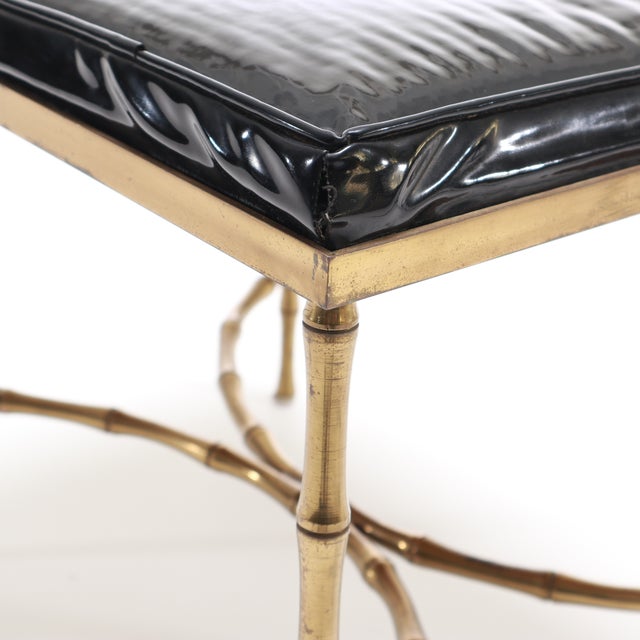 1960s Faux Bamboo Ottoman With Leather Cushion For Sale In Chicago - Image 6 of 7