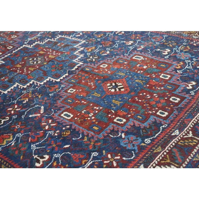 Blue Antique Quashkai Shiraz Rug 5'5'' x 7'1'' For Sale - Image 8 of 10