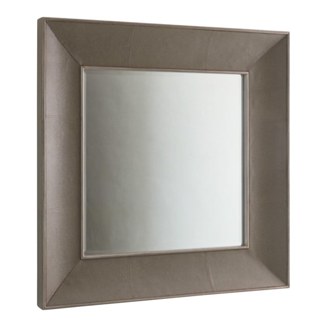 Studio a Modern Gray Leather Shagreen Churchill Wall Mirror For Sale