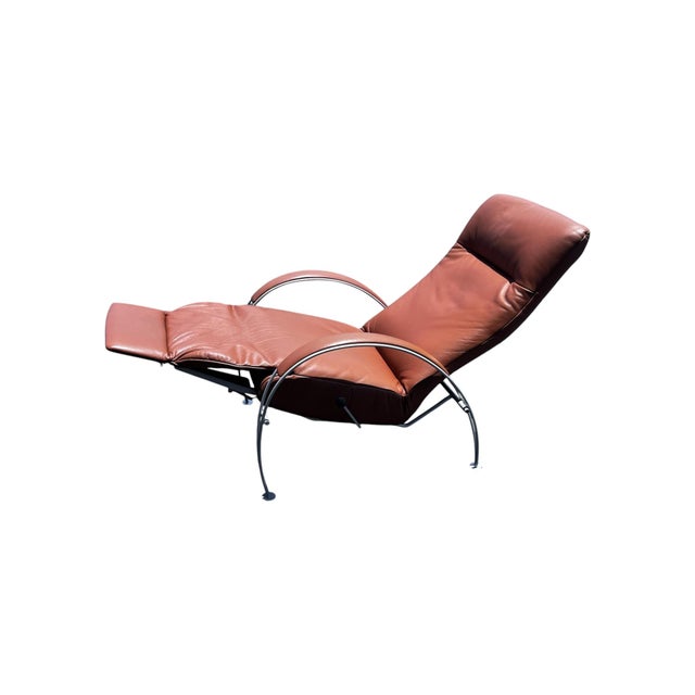 Percival Lafer 1980s Postmodern Mocha Leather Billie Lafer Reclining Lounge Chair For Sale - Image 4 of 13