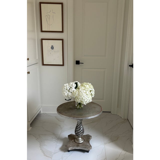 Wood Vintage Palm Beach Regency Style Silver Crackle Finish Pineapple Pedestal Side Table For Sale - Image 7 of 18