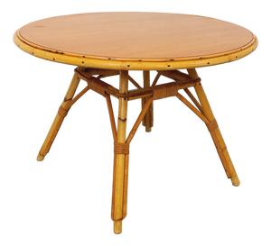 Vintage Round Coffee Table in Rattan and Wood, 1960s