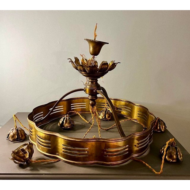 Large Brass Early 20th Century Brass 7-Light Chandelier For Sale - Image 4 of 8