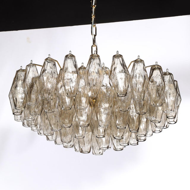 Modernist Hand-Blown Murano Smoked Glass Polyhedral Chandelier in Brass Fittings For Sale - Image 11 of 18