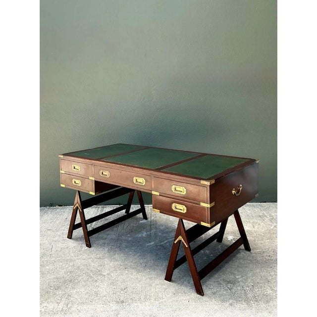 Vintage Military Campaign Wood Desk For Sale In West Palm - Image 6 of 15