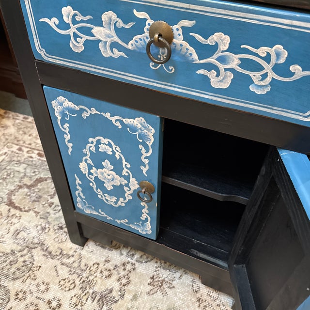 Hand Painted Front Black Nightstand, Cobalt For Sale - Image 12 of 12