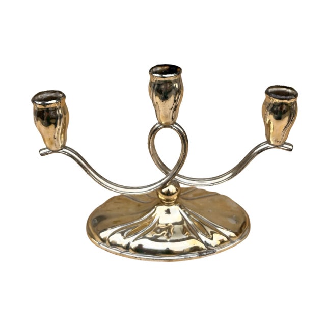 Three-Armed, Plated Candlestick, Germany, 1940s. For Sale - Image 11 of 12