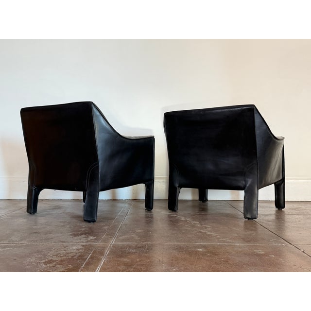Animal Skin Vintage 1980s Cassina Cab Leather Lounge Chairs For Sale - Image 7 of 10
