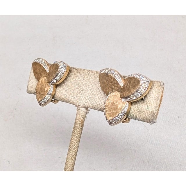Metal Vintage 1980s Signed Panetta Goldtone & Clear Rhinestone Clip Earrings-2 Pieces For Sale - Image 7 of 11