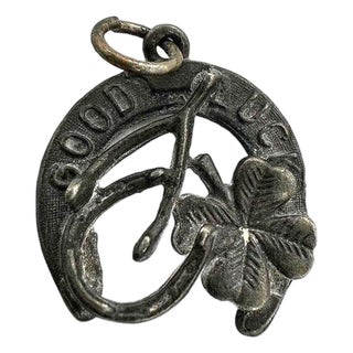 Vintage Sterling Silver "Good Luck" Lucky Charm Horse Shoe Pendant For Sale
