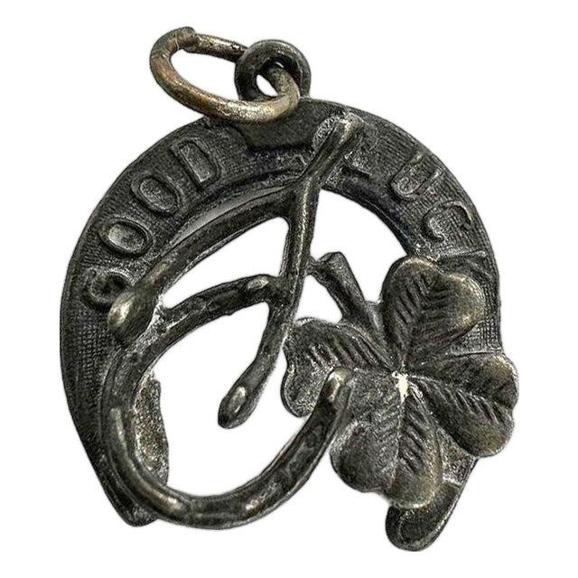 Vintage Sterling Silver "Good Luck" Lucky Charm Horse Shoe Pendant For Sale