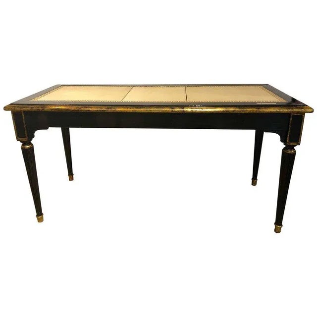 Ebonized Jansen Style Coffee Table With a Greek Key Design and Leather Top For Sale - Image 13 of 13