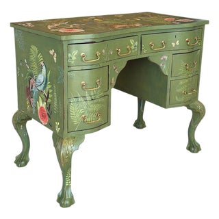 Antique Solid Wood Vanity or Console – Custom Hand-Painted Boho Tropical Décor For Sale