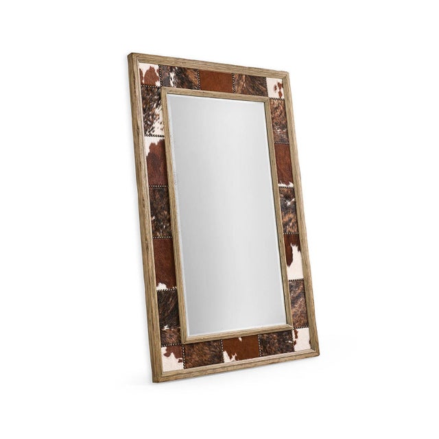 Rustic Western Cowhide Inlay Wall Mirror For Sale - Image 4 of 8