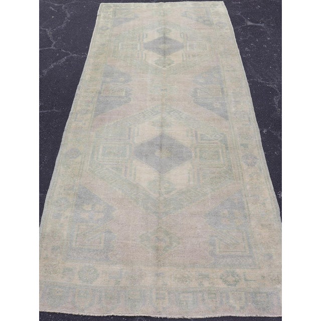 Textile Muted Turkish Oushak Carpet With Two Diamond Medallions in Blue and Gray For Sale - Image 7 of 12