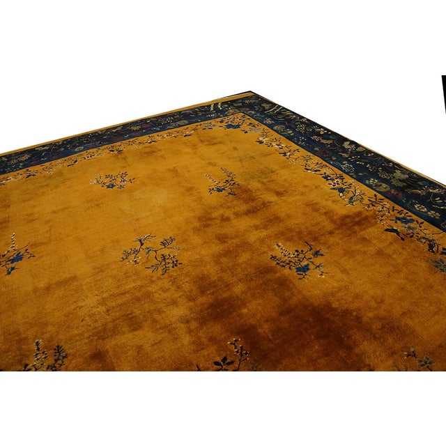 1920s Antique Large Room Size Yellow Modernist Floral Chinese Art Deco Rug For Sale - Image 9 of 10